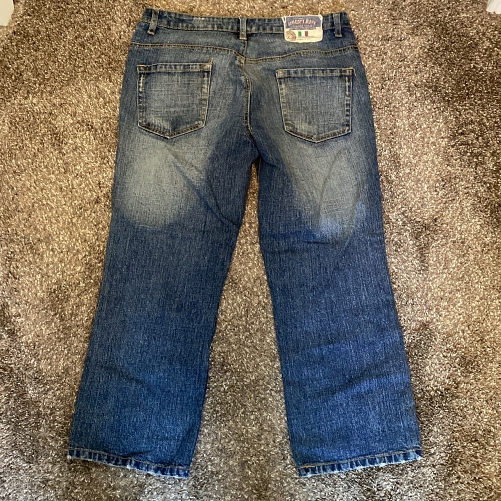 Leo Roma Leoroma Cropped Distressed Jeans Vintage Denim Butterfly Accents Sz 13 - Picture 6 of 9